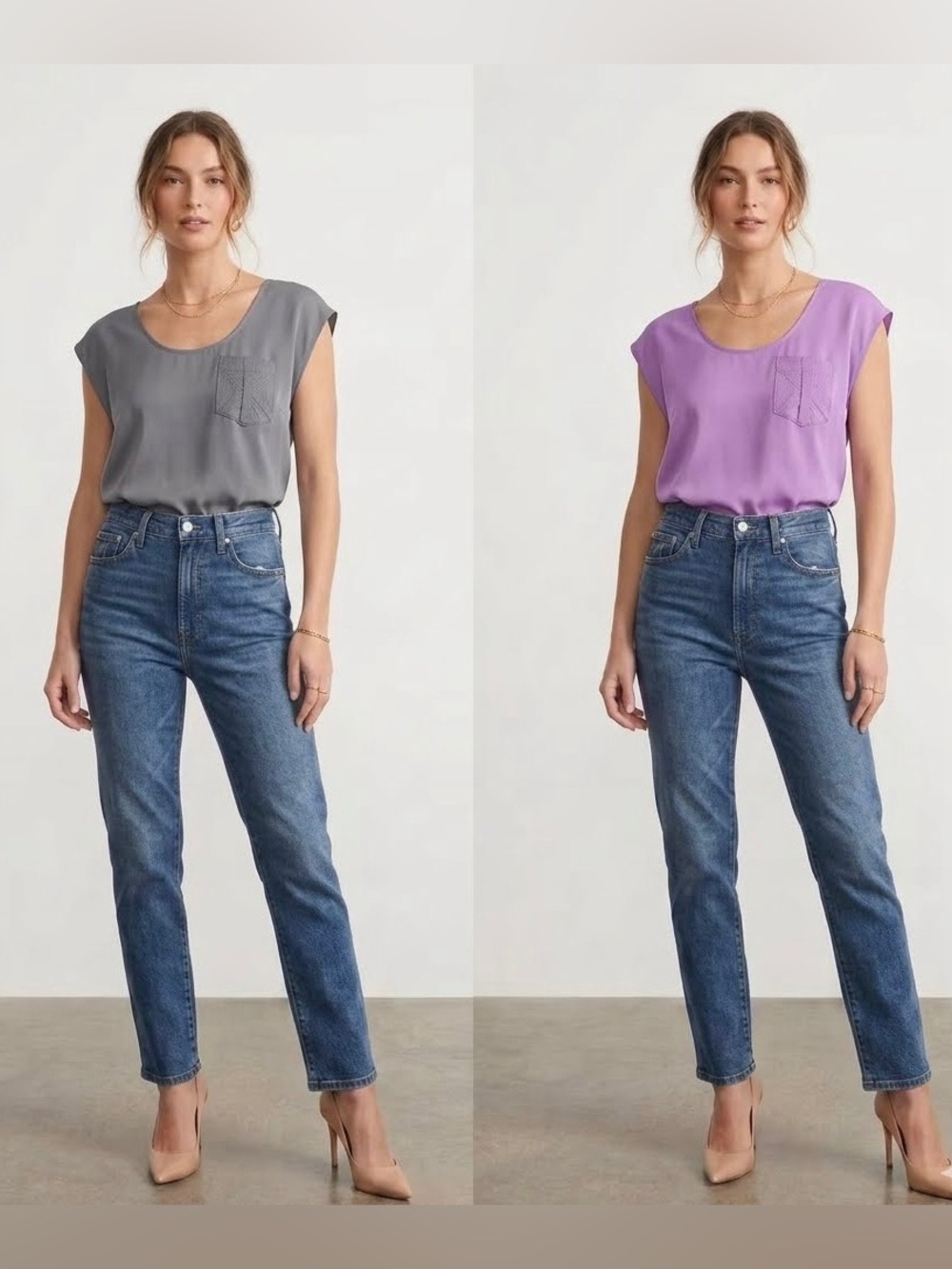 Two LOFT Sleeveless Scoop Neck Pocket Blouses - Gray & Lavender